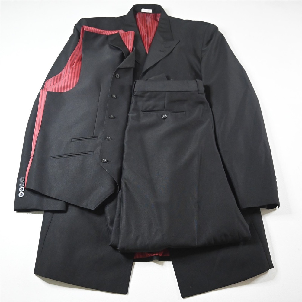 EJ Samuel‎ 42L 32x30 Black 3 Piece Vest Mens Jacket Pants Suit